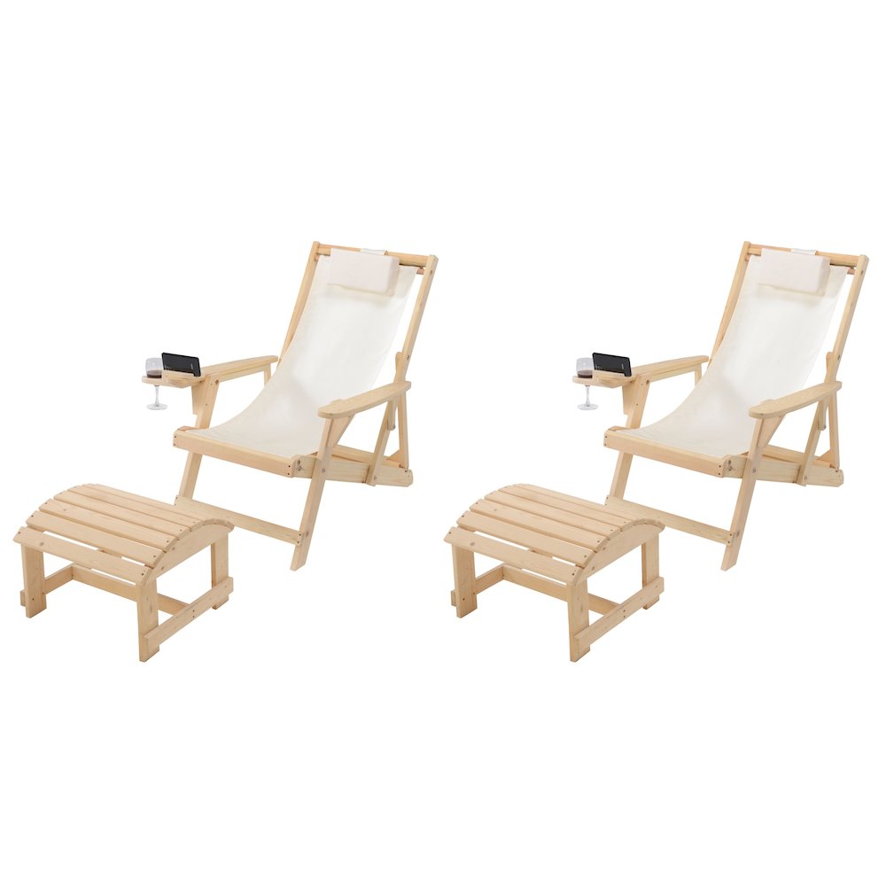 Canvas Sling Chair With Cup And Wine Holder And Ottoman (Set Of 4). Picture 1