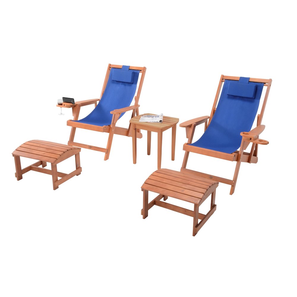 Canvas Sling Chair With Cup And Wine Holder And Ottoman (Set Of 5). Picture 1