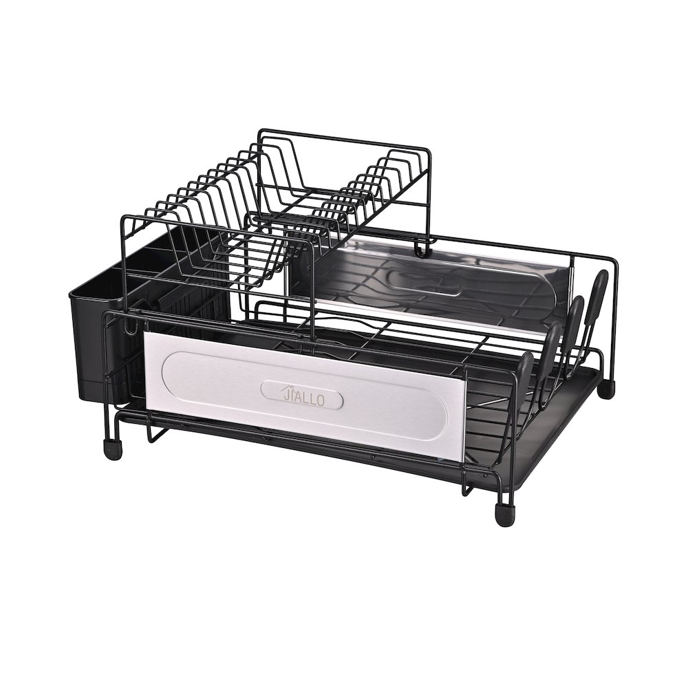 Stainless Steel 2-Tier Dish Rack With Self -Draining Tray (Black Color). Picture 1