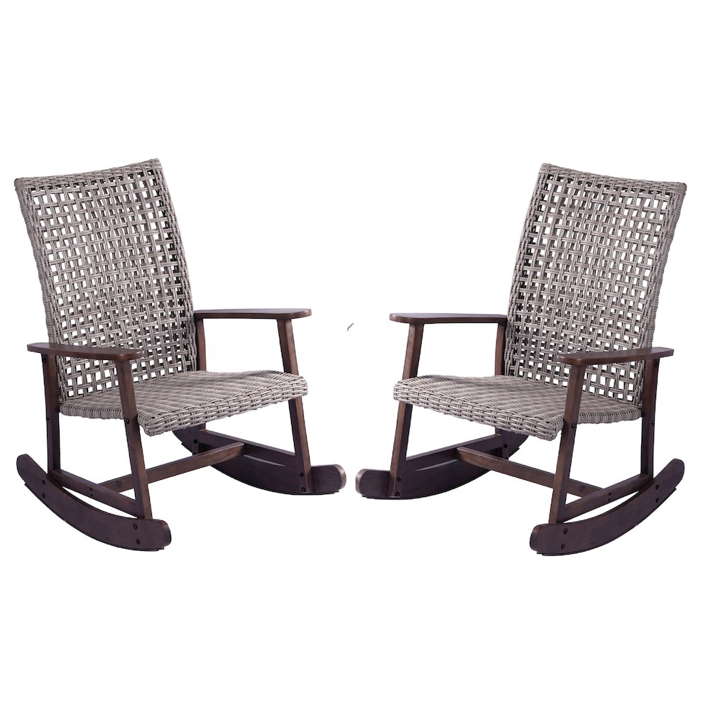 Pine Wood And Wicker Rattan - 2 Rocking Chairs. Picture 1