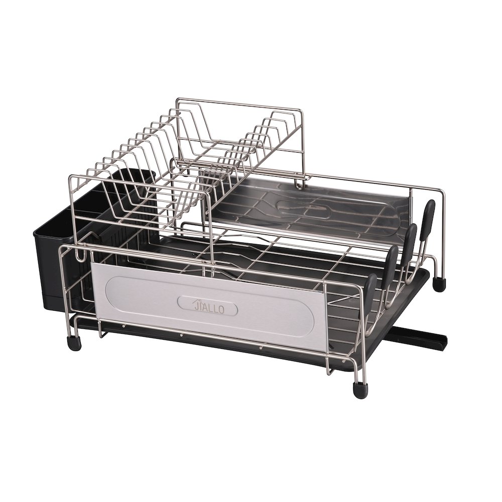 Stainless Steel 2-Tier Dish Rack With Self -Draining Tray (Silver Color). Picture 1
