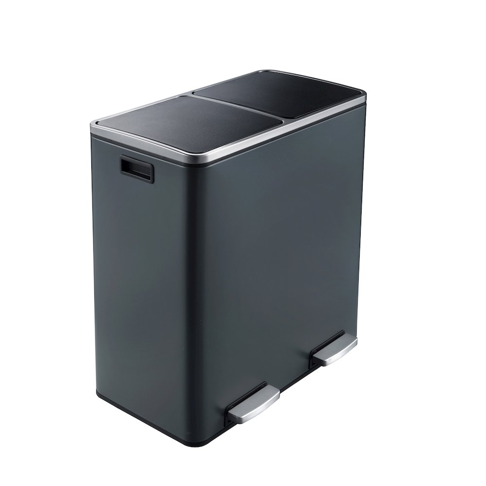 60L Dual Compartment Trash Can - Matt Grey. Picture 1
