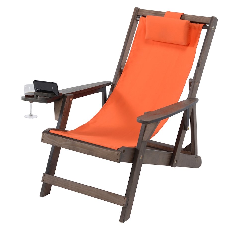 Canvas Sling Chair With Cup And Wine Holder And Ottoman. Picture 2