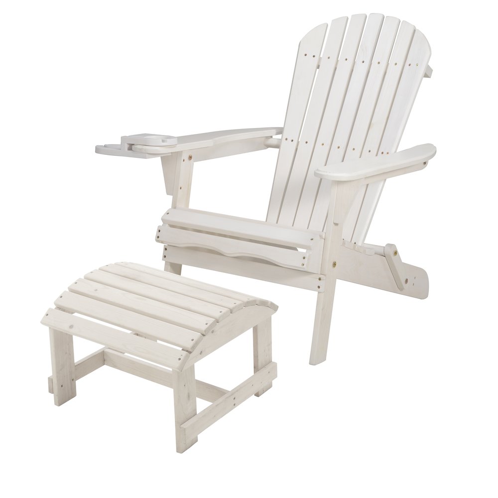 Foldable Adirondack Chair With Cup Holders With Ottoman. Picture 1