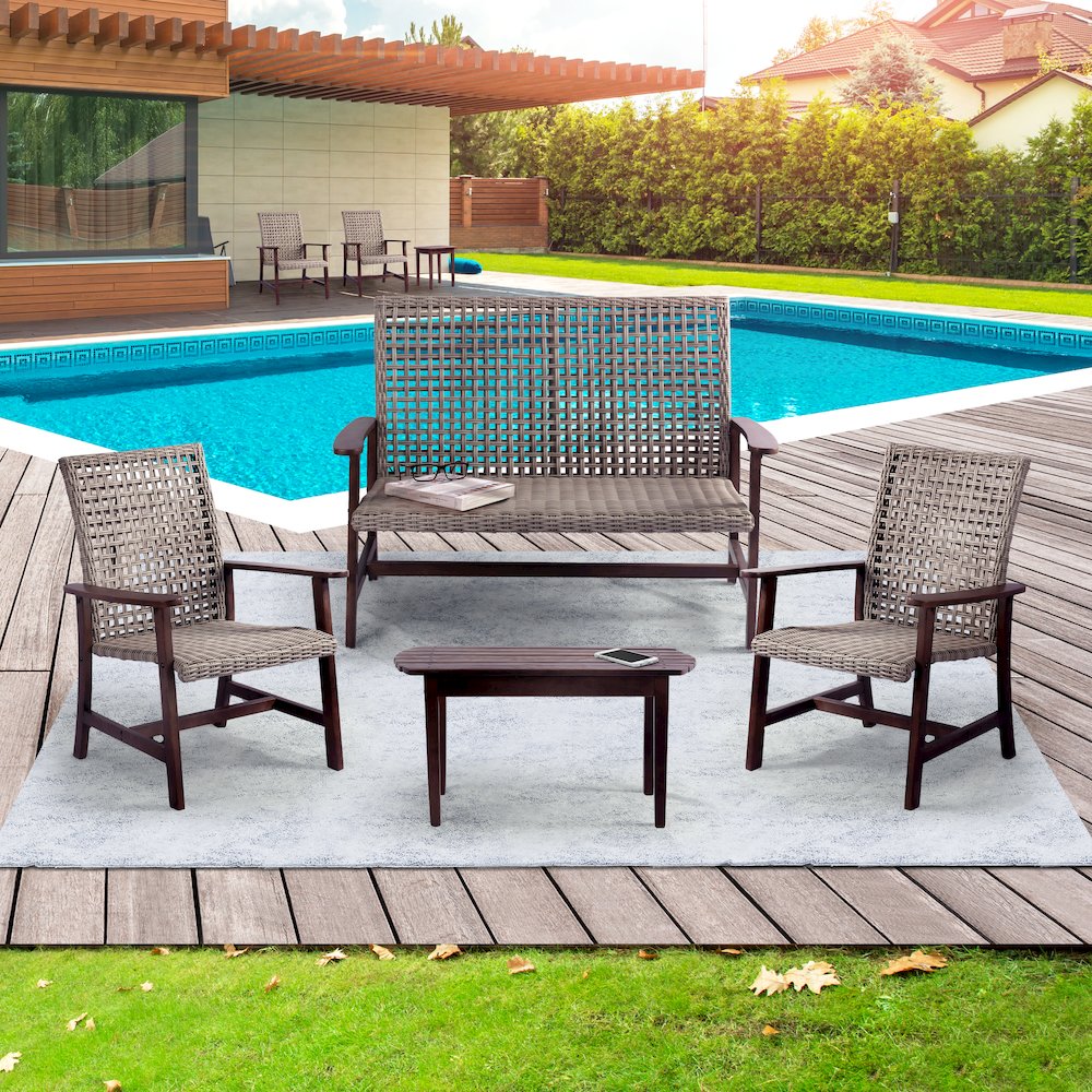 Pine Wood And Wicker Rattan - Conversation Set Armchair. Picture 2