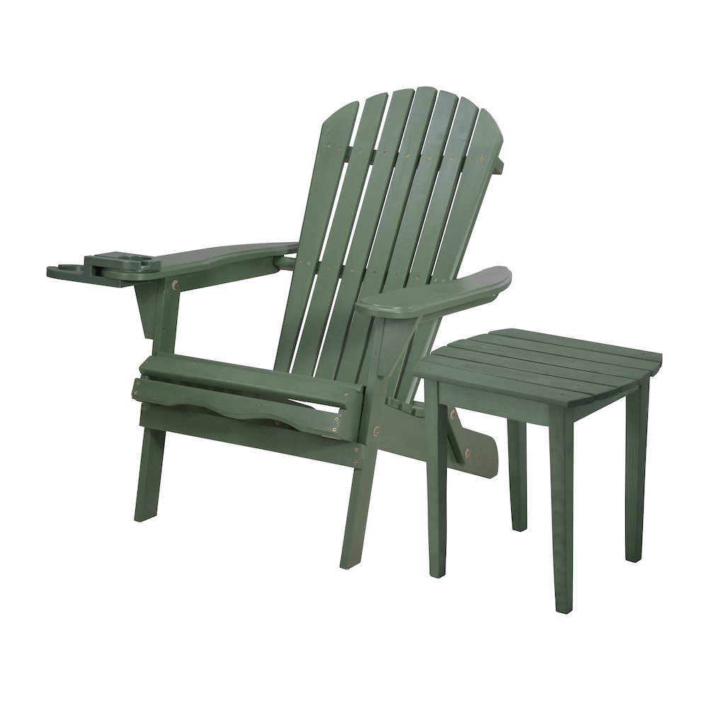 Foldable Adirondack Chair With Cup Holder With End Table. Picture 1