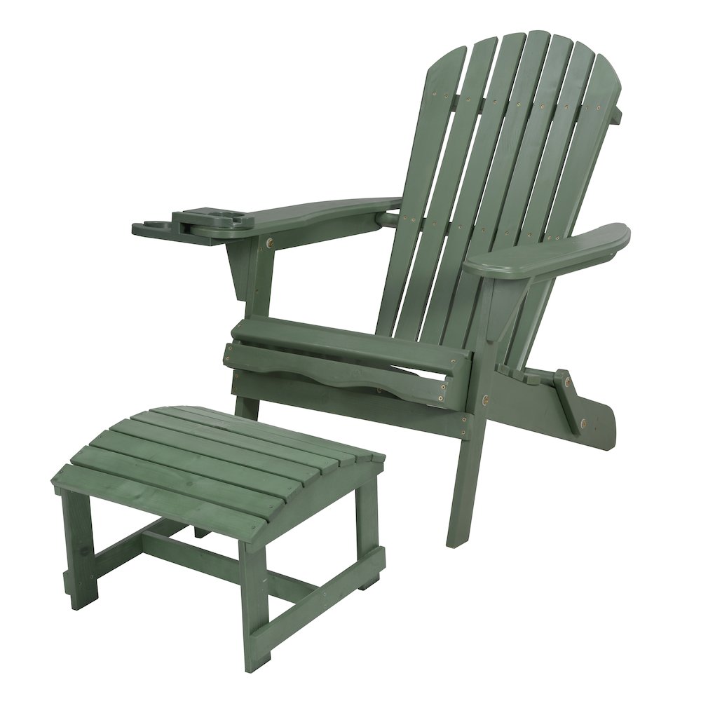 Foldable Adirondack Chair With Cup Holders With Ottoman. Picture 1