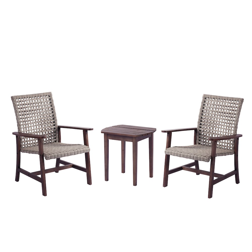 Pine Wood And Wicker Rattan - Chat Set Armchair And End Table. Picture 1