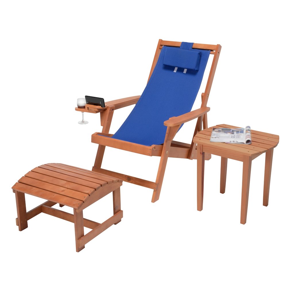 Canvas Sling Chair With Cup And Wine Holder And Ottoman (Set Of 3). Picture 1