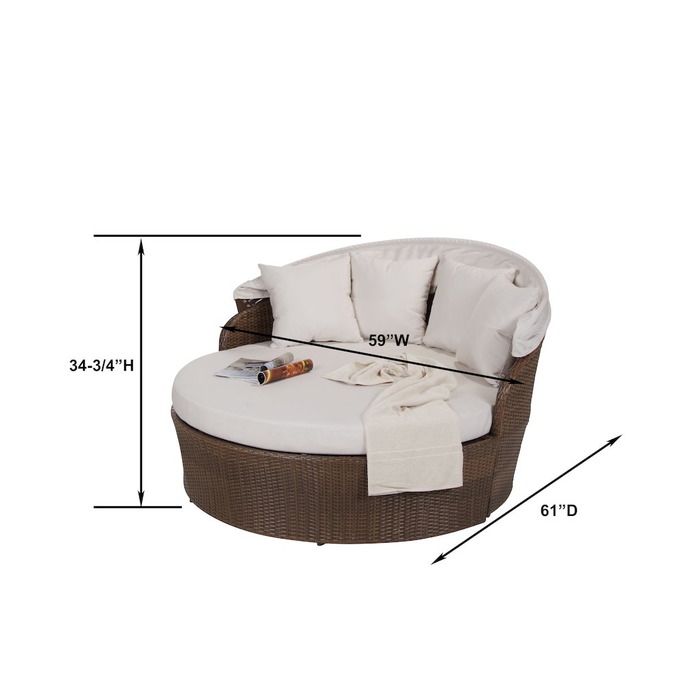 Canopy Daybed Outdoor Backyard Patio Furniture Light Brown Wicker. Picture 2