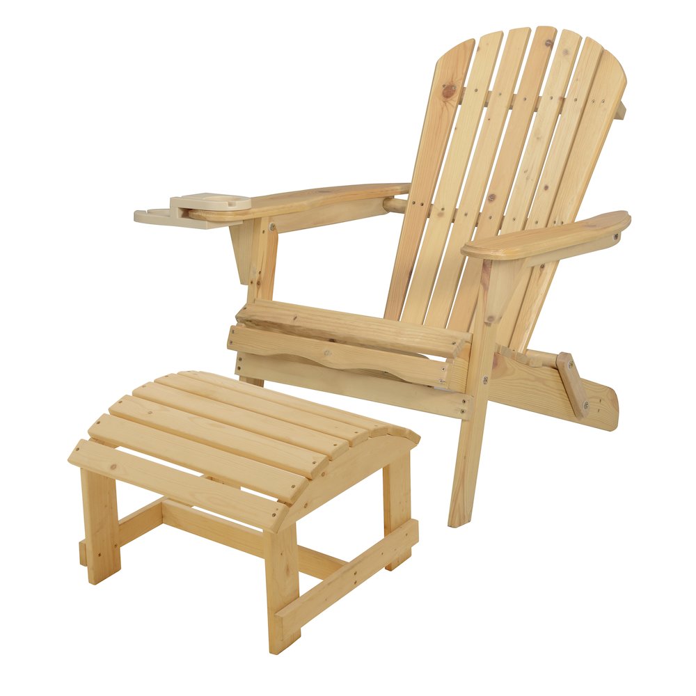 Foldable Adirondack Chair With Cup Holders With Ottoman. Picture 1