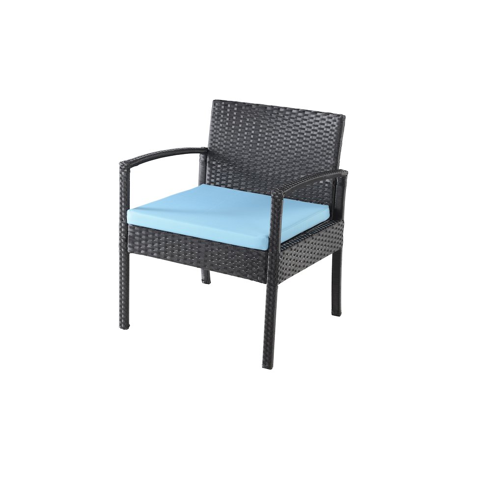 Conversation Set. Black Wicker Blue Fabric. Picture 2