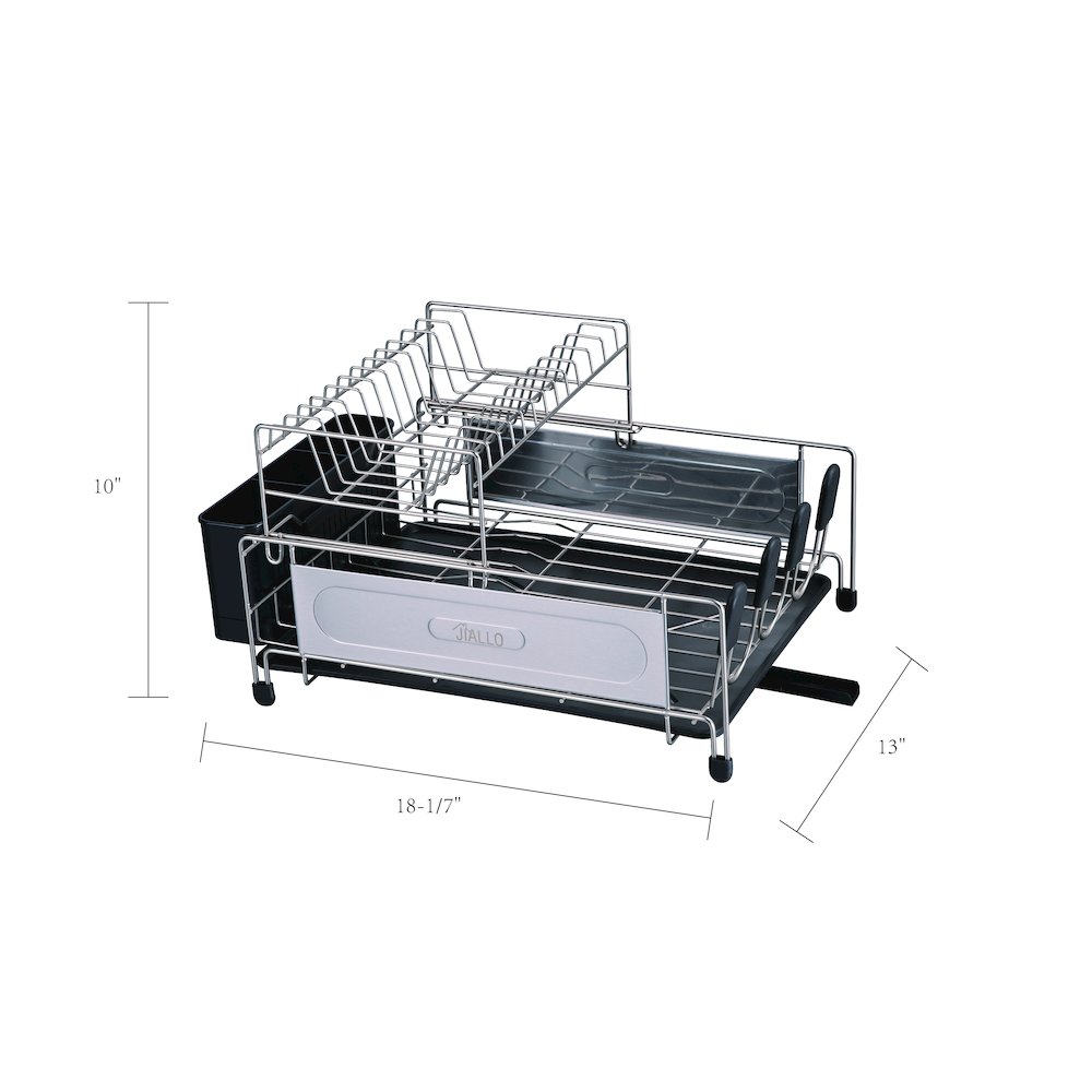 Stainless Steel 2-Tier Dish Rack With Self -Draining Tray (Silver Color). Picture 2