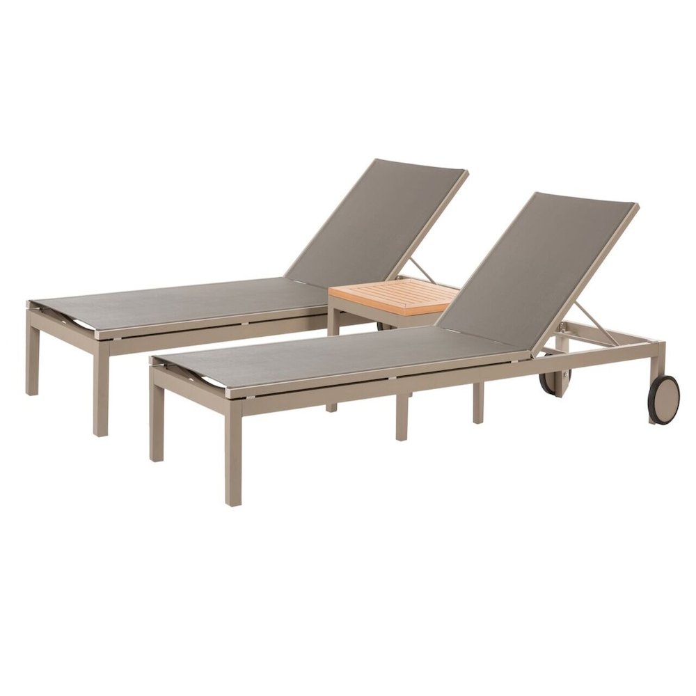 Aluminum Sling Loungers, Set Of 2, With Side Table. Picture 1