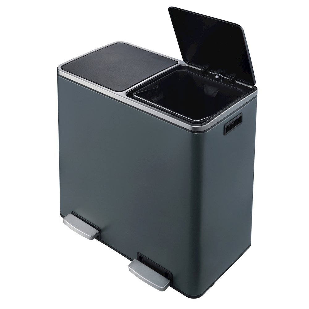 60L Dual Compartment Trash Can - Matt Grey. Picture 3