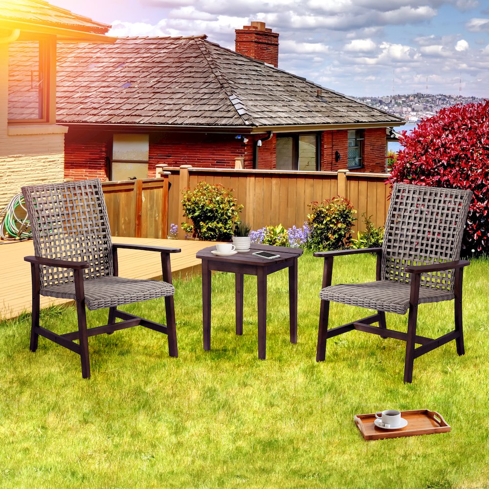 Pine Wood And Wicker Rattan - Chat Set Armchair And End Table. Picture 2