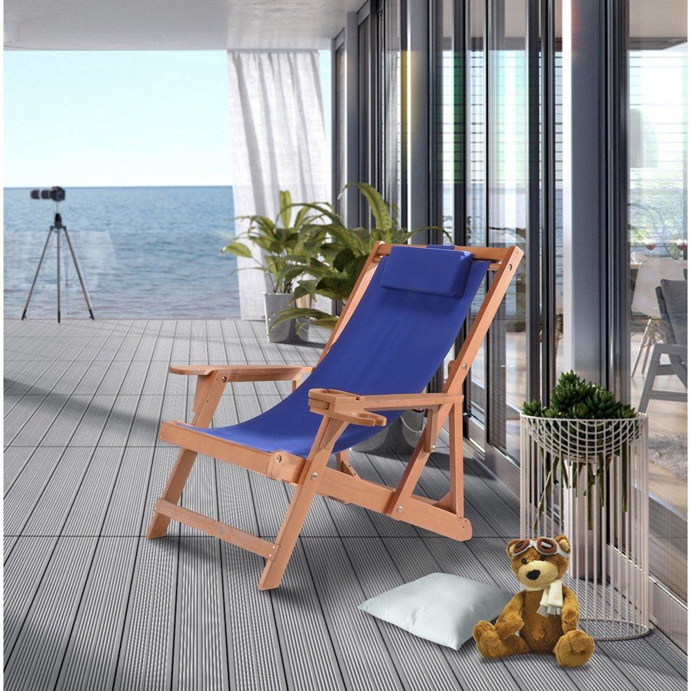 Canvas Sling Chair With Cup And Wine Holder And End Table. Picture 5