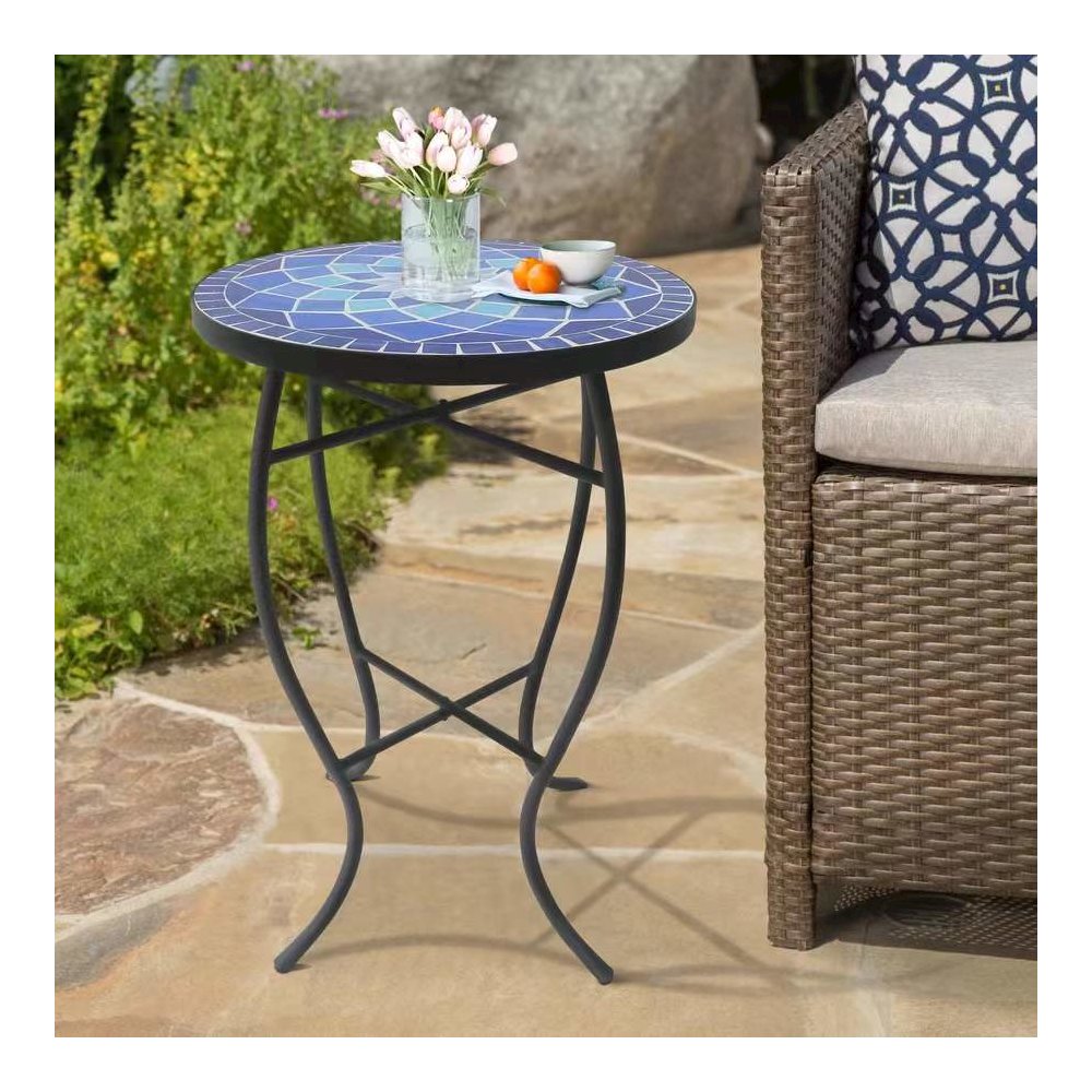 Mosaic Blue Rose Accent Table. Picture 1