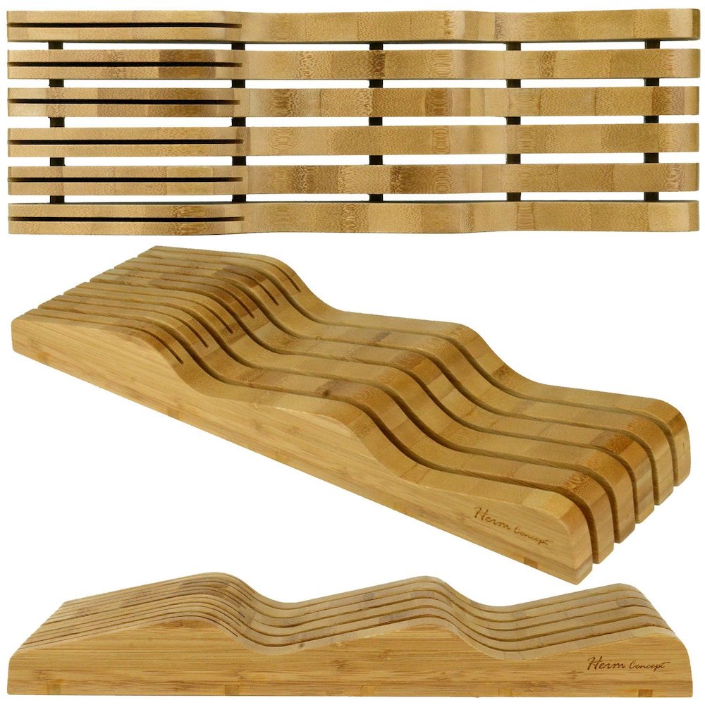 In-Drawer Premium Bamboo Wood Knife Storage Block , Up To 16 Knives. Picture 1
