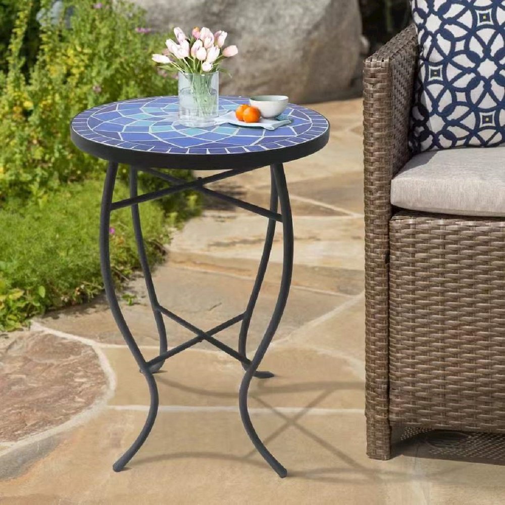 Mosaic Blue Rose Accent Table. Picture 4