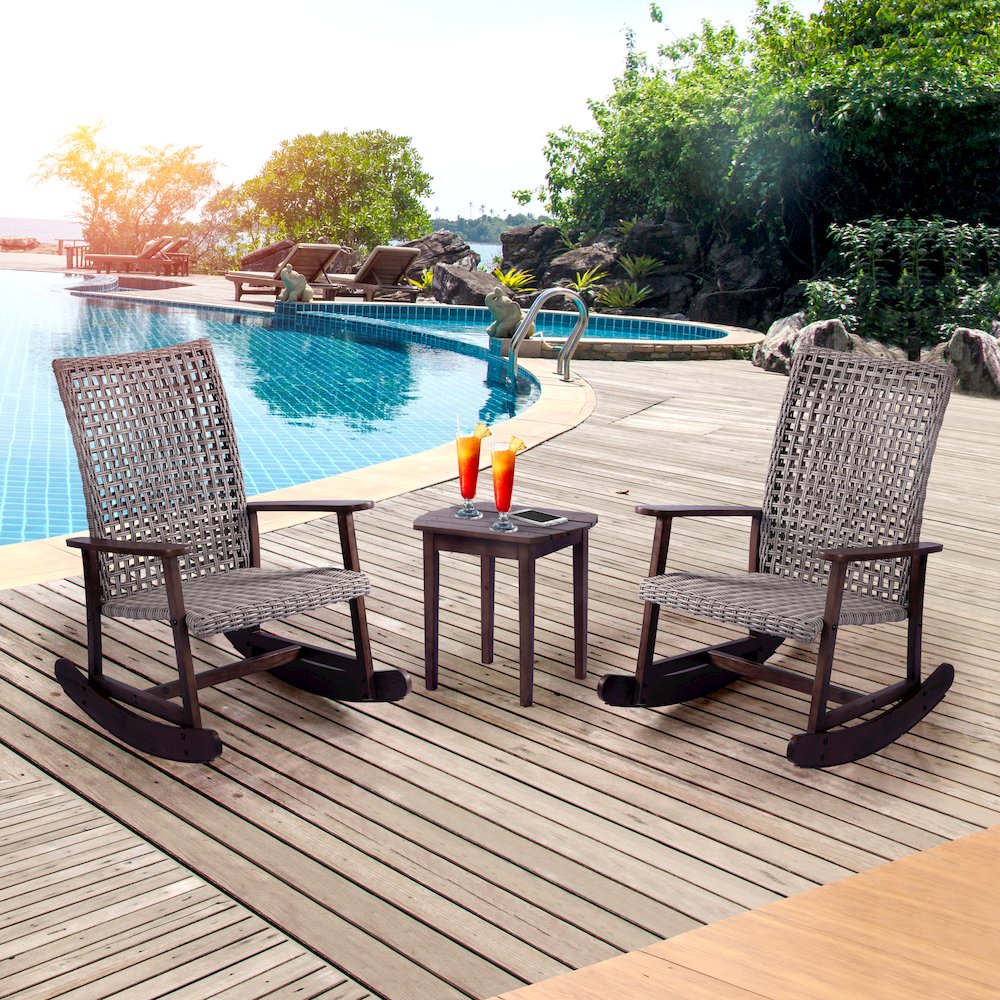 Pine Wood And Wicker Rattan - Chat Set Rocking Chair And End Table. Picture 2