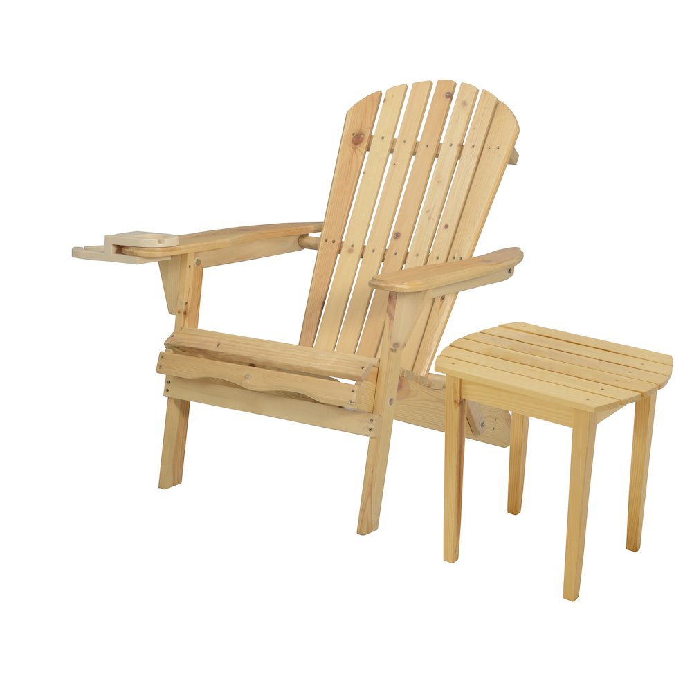 Foldable Adirondack Chair With Cup Holder With End Table. Picture 1