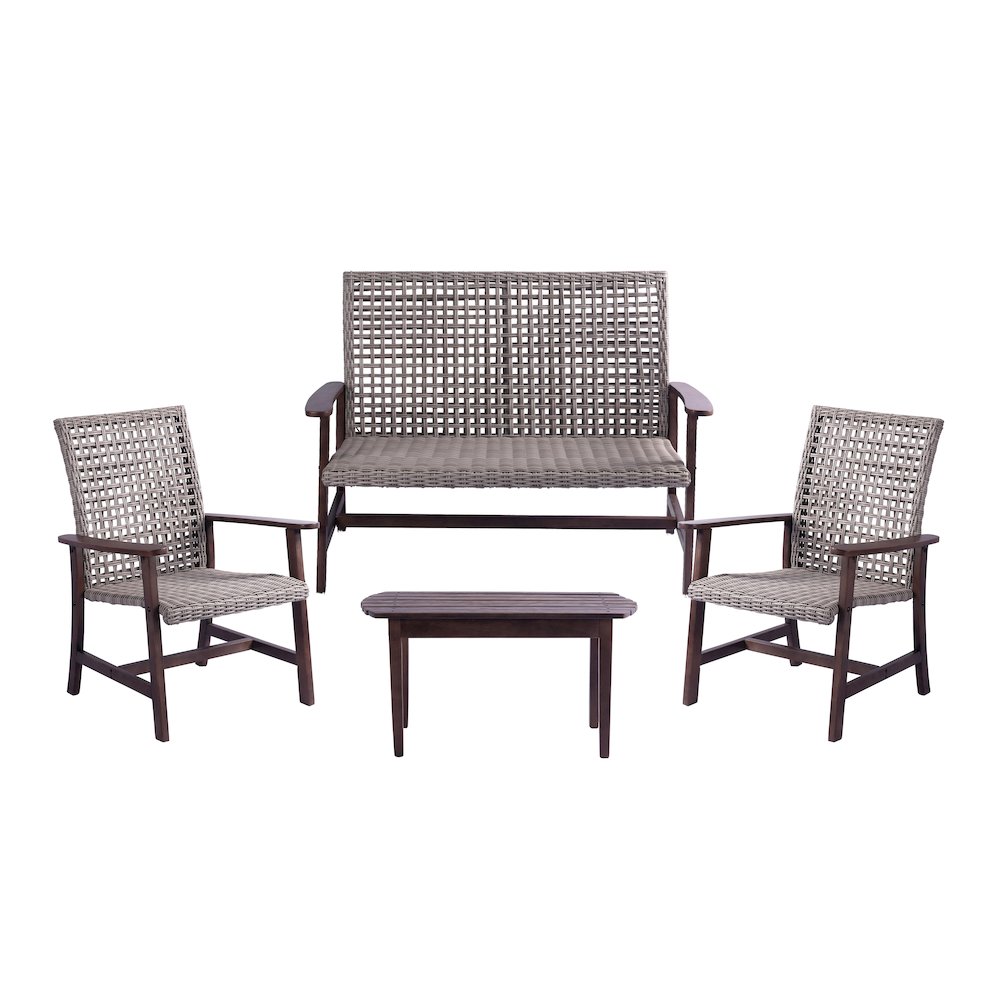 Pine Wood And Wicker Rattan - Conversation Set Armchair. Picture 1