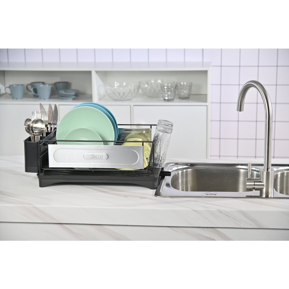 Stainless Steel Luxury Dish Rack With Self-Draining Tray (Black Color). Picture 2