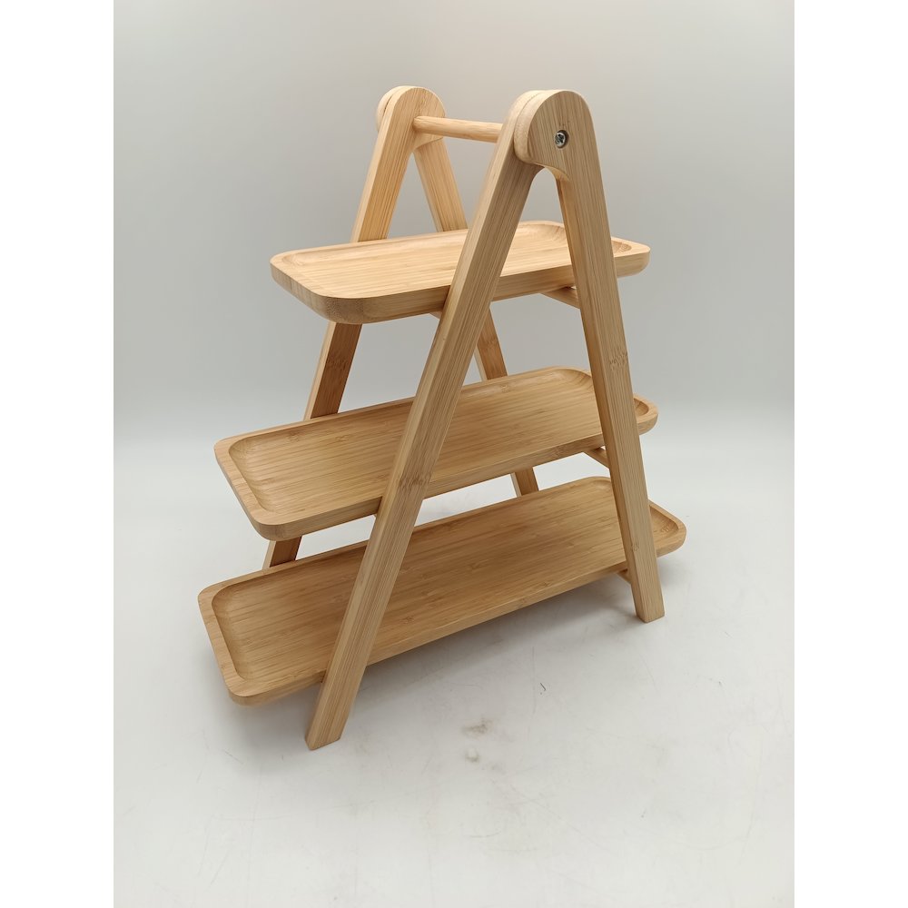 3-Tiers Bamboo Ladder Serving Trays And Stand. Picture 1