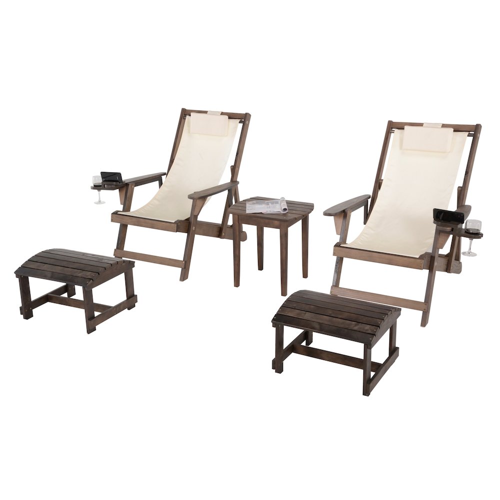 Canvas Sling Chair With Cup And Wine Holder And Ottoman (Set Of 5). Picture 1