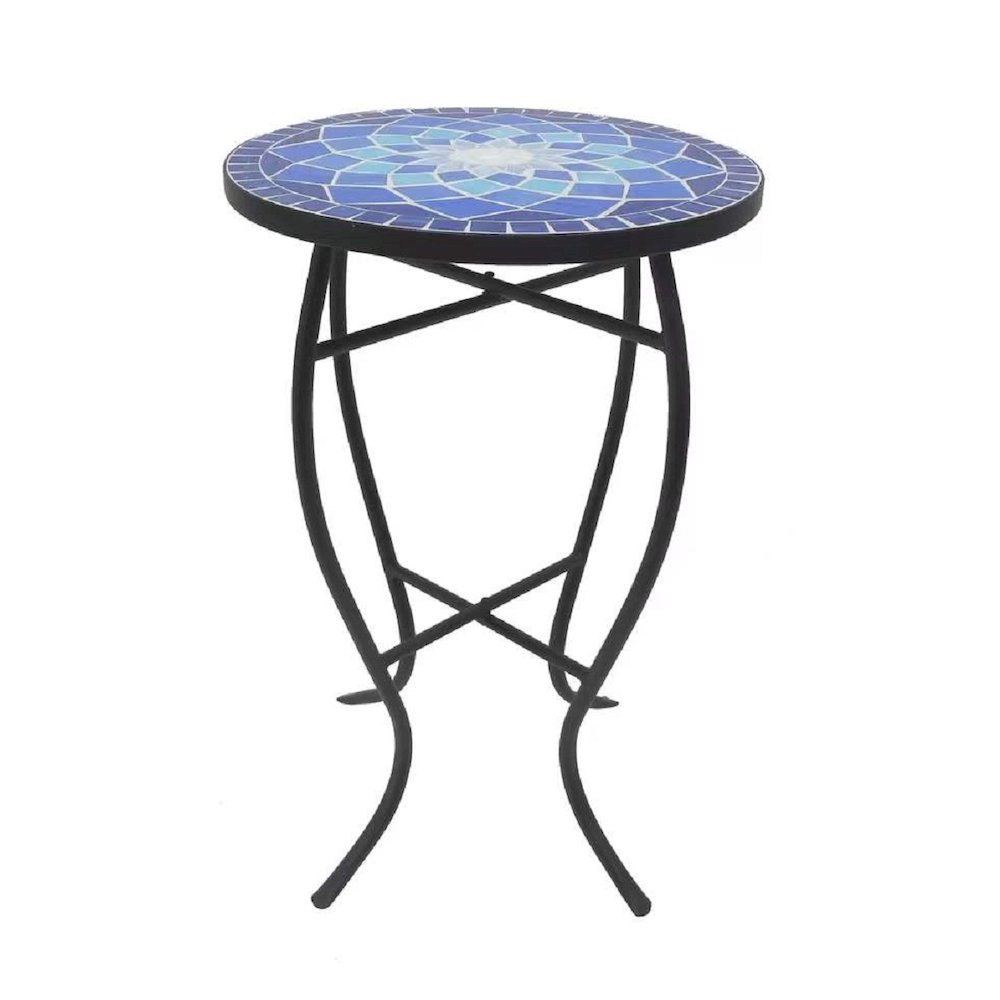 Mosaic Blue Rose Accent Table. Picture 3