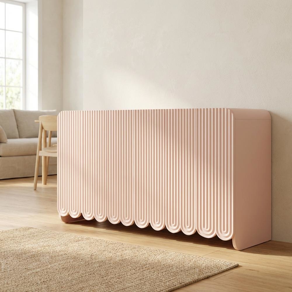 Fluted And Scalloped Sideboard Storage Cabinet In Elegant Finish. Picture 2