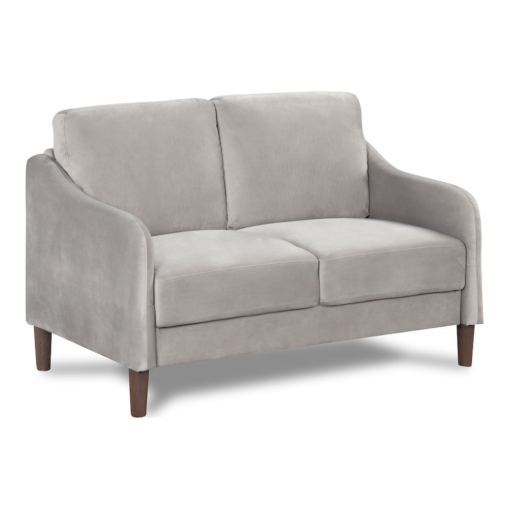 Theo Modern Velvet Fabric Loveseat Sofa in Gray. Picture 1