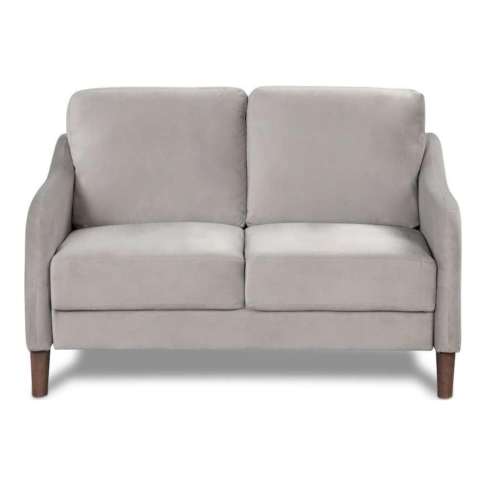 Theo Modern Velvet Fabric Loveseat Sofa in Gray. Picture 2