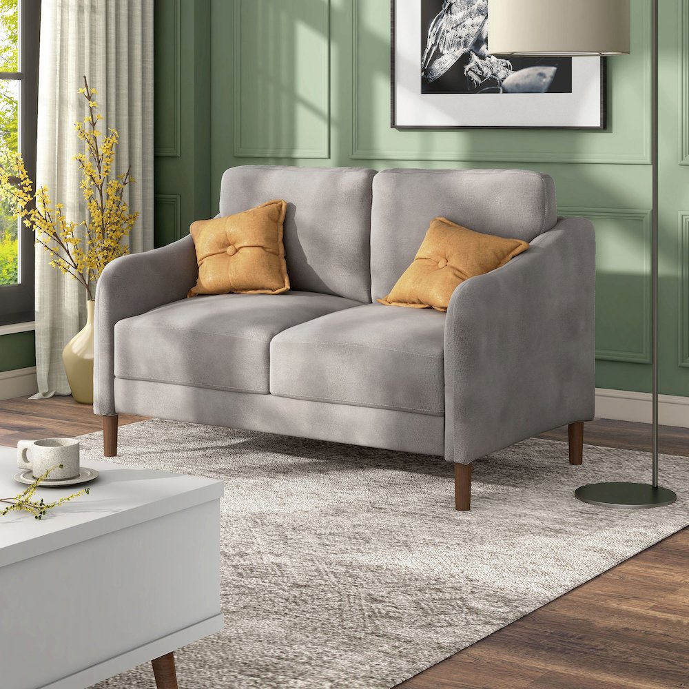 Theo Modern Velvet Fabric Loveseat Sofa in Gray. Picture 5