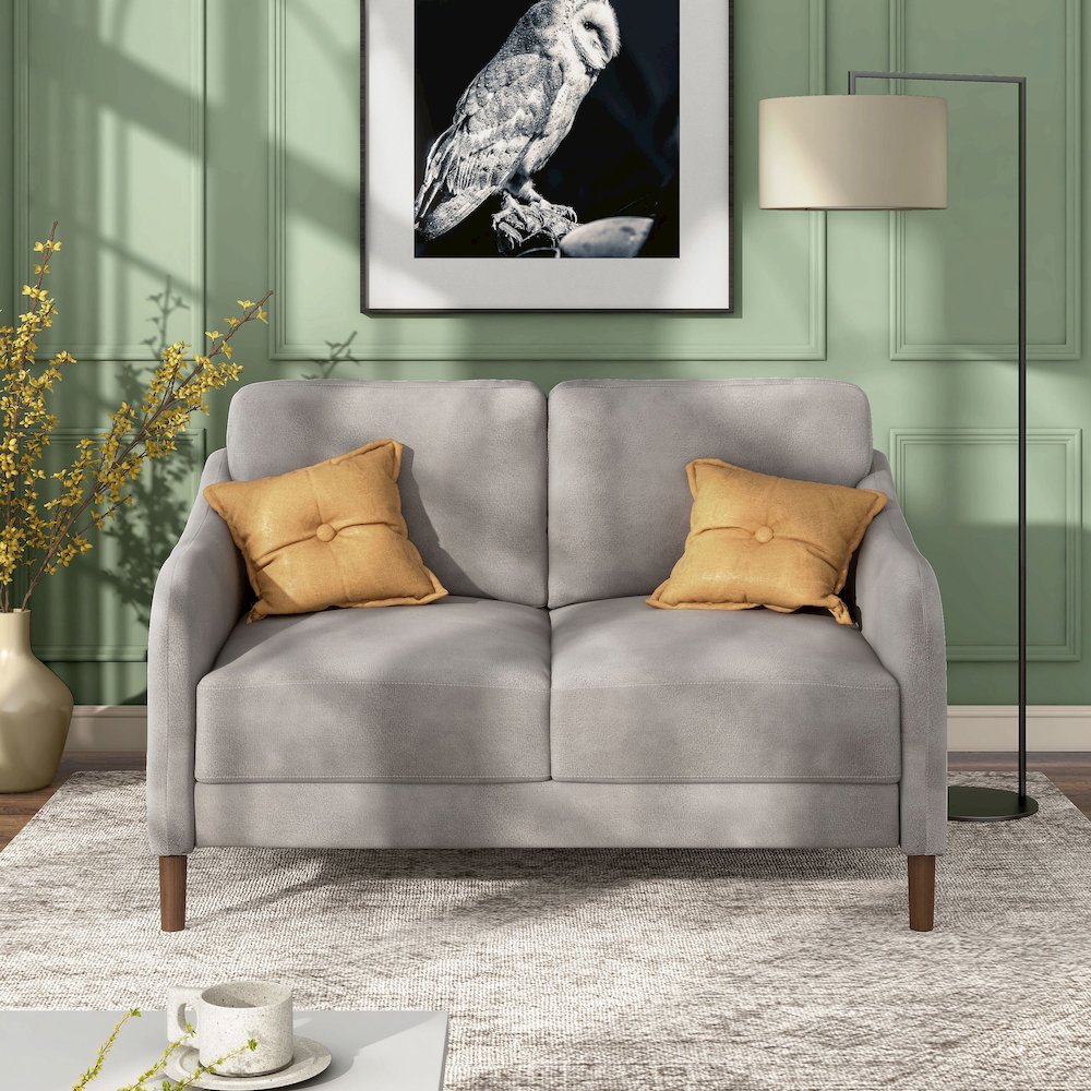Theo Modern Velvet Fabric Loveseat Sofa in Gray. Picture 3