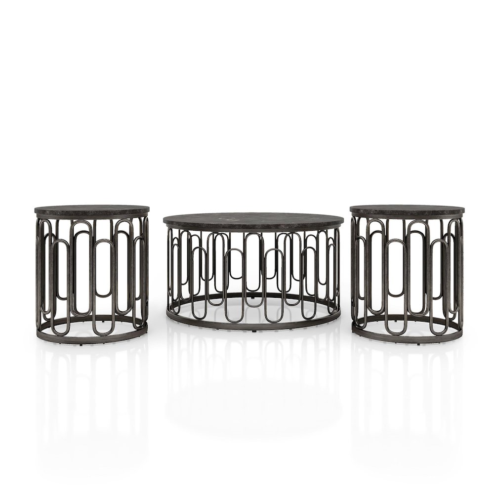 Silas Marble and Metal 3-Piece Coffee Table Set in Black. Picture 1