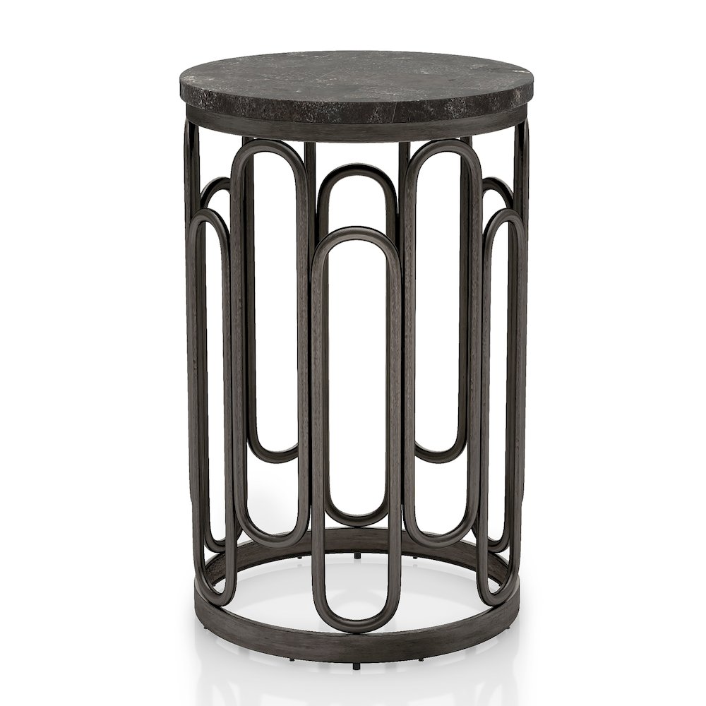 Silas Round Modern Metal Small End Table in Black. Picture 1