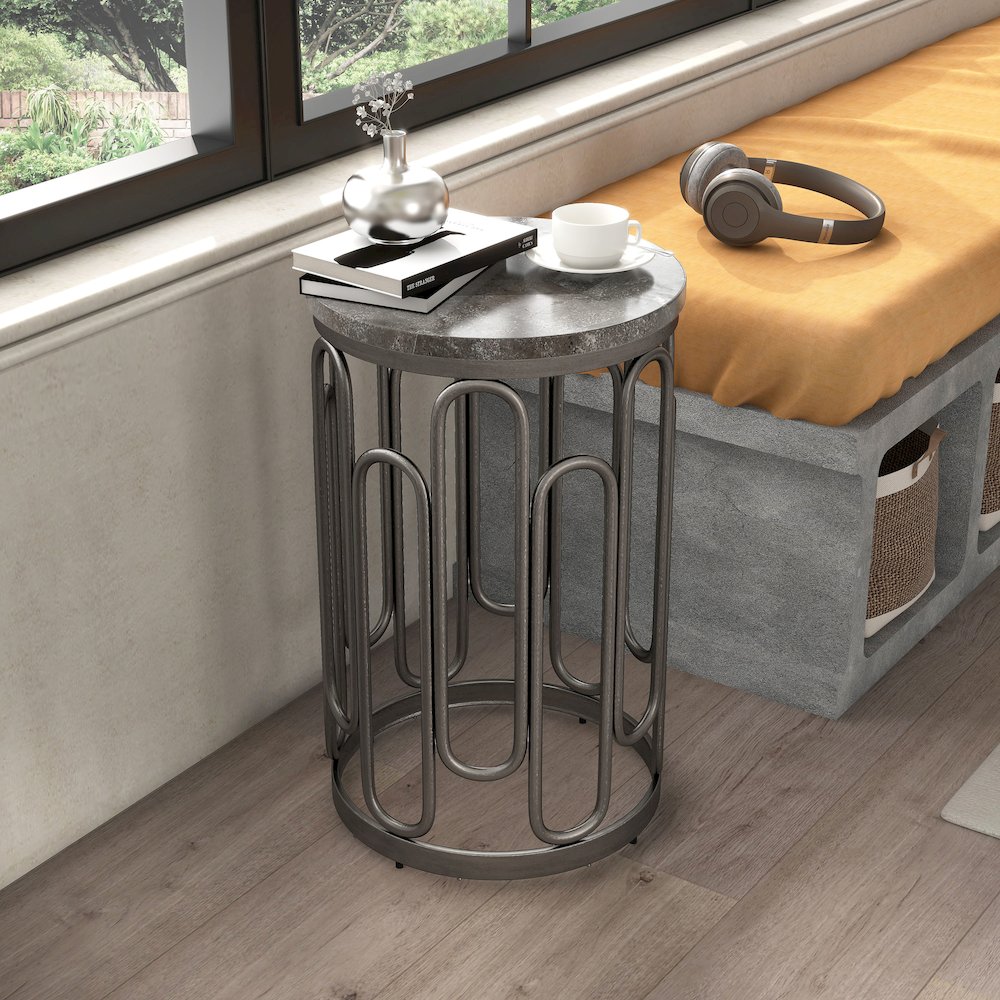 Silas Round Modern Metal Small End Table in Black. Picture 3
