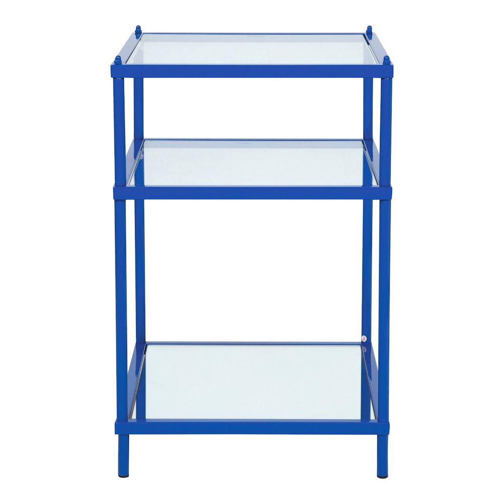 Mendry Glass Top 2-Shelf Side Table in Blue. Picture 1
