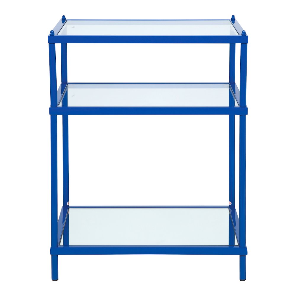 Mendry Glass Top 2-Shelf Side Table in Blue. Picture 3