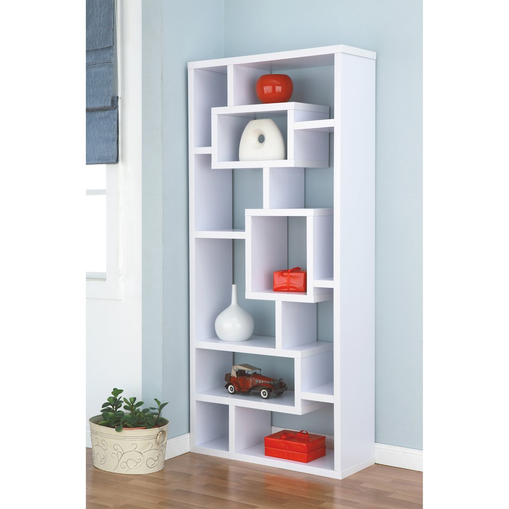 Hazo Modern Wood Open-Back Bookcase in White. Picture 4