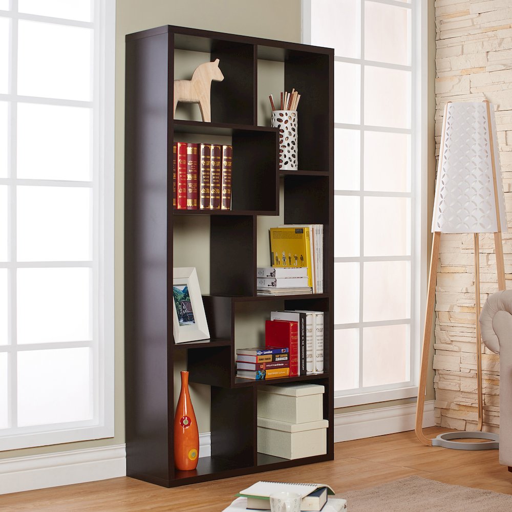 Adeo Contemporary Wood 10-Shelf Bookcase in Walnut. Picture 2