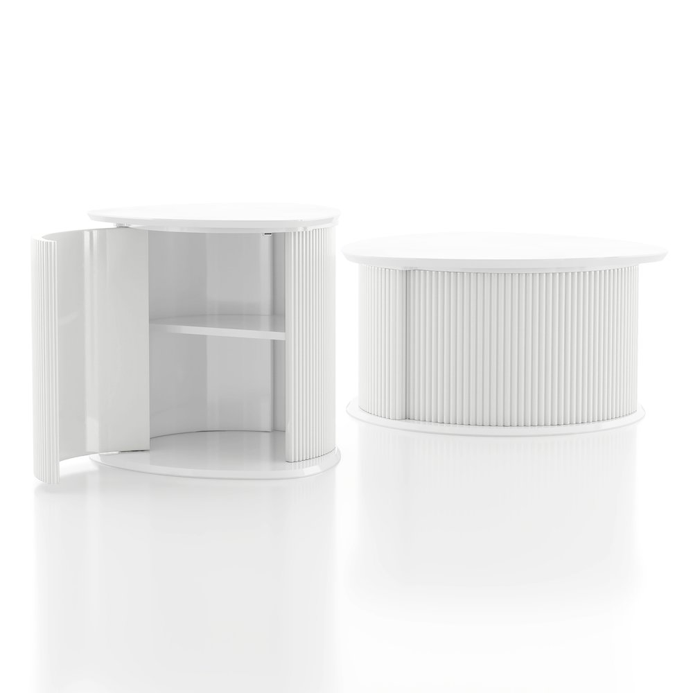 Elara Wood 2-Piece Coffee Table and End Table Set in White. Picture 3