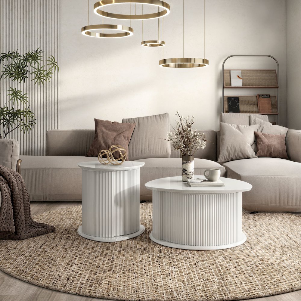 Elara Wood 2-Piece Coffee Table and End Table Set in White. Picture 4