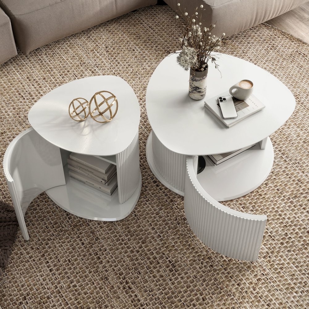 Elara Wood 2-Piece Coffee Table and End Table Set in White. Picture 5