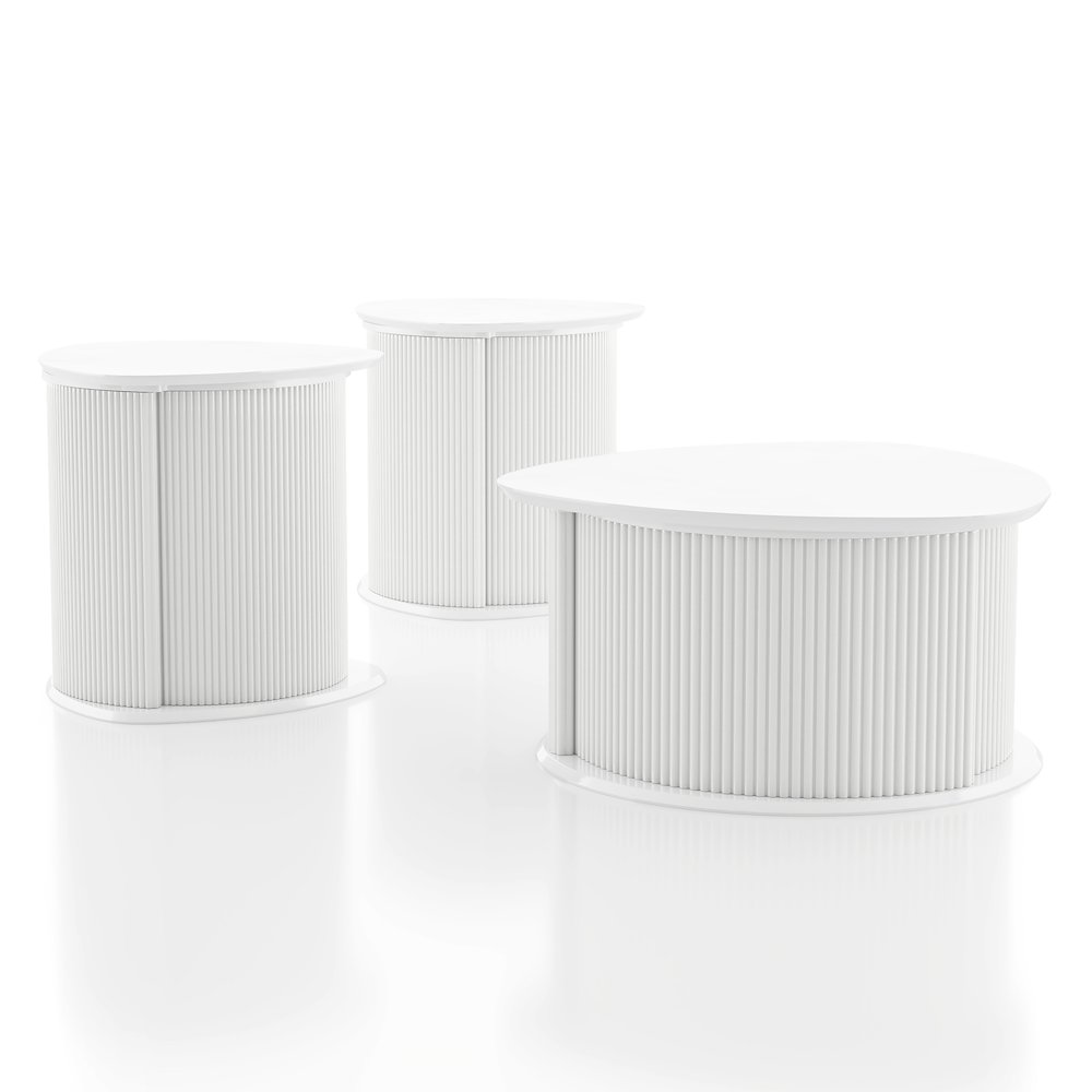 Elara Wood 3-Piece Coffee Table and End Table Set in White. Picture 1