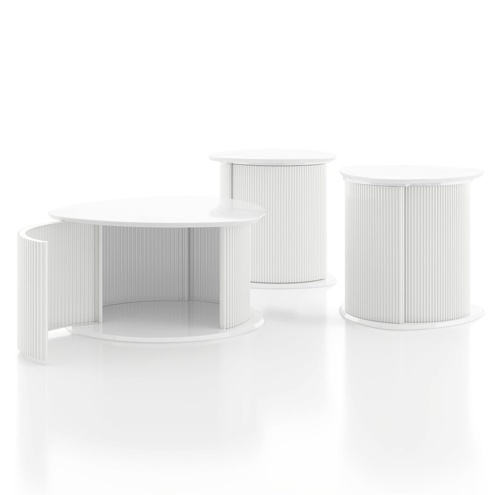 Elara Wood 3-Piece Coffee Table and End Table Set in White. Picture 2