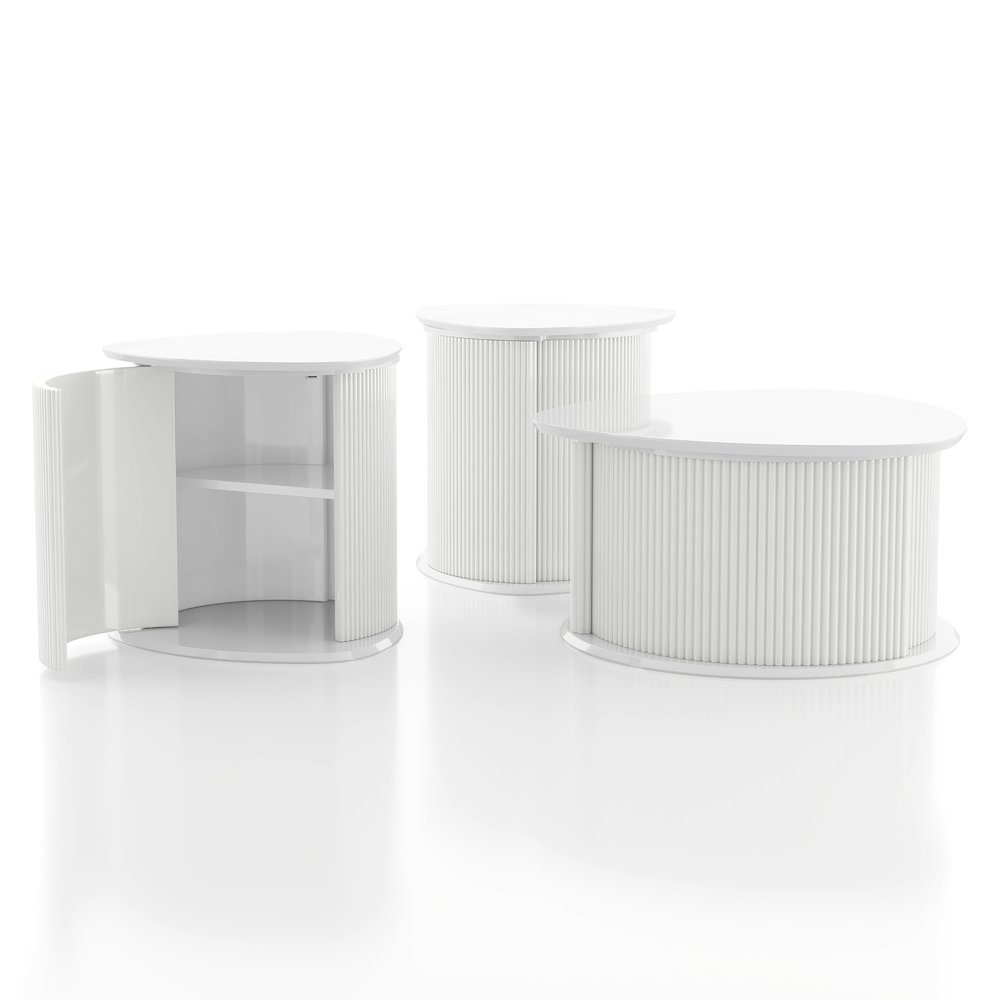 Elara Wood 3-Piece Coffee Table and End Table Set in White. Picture 3