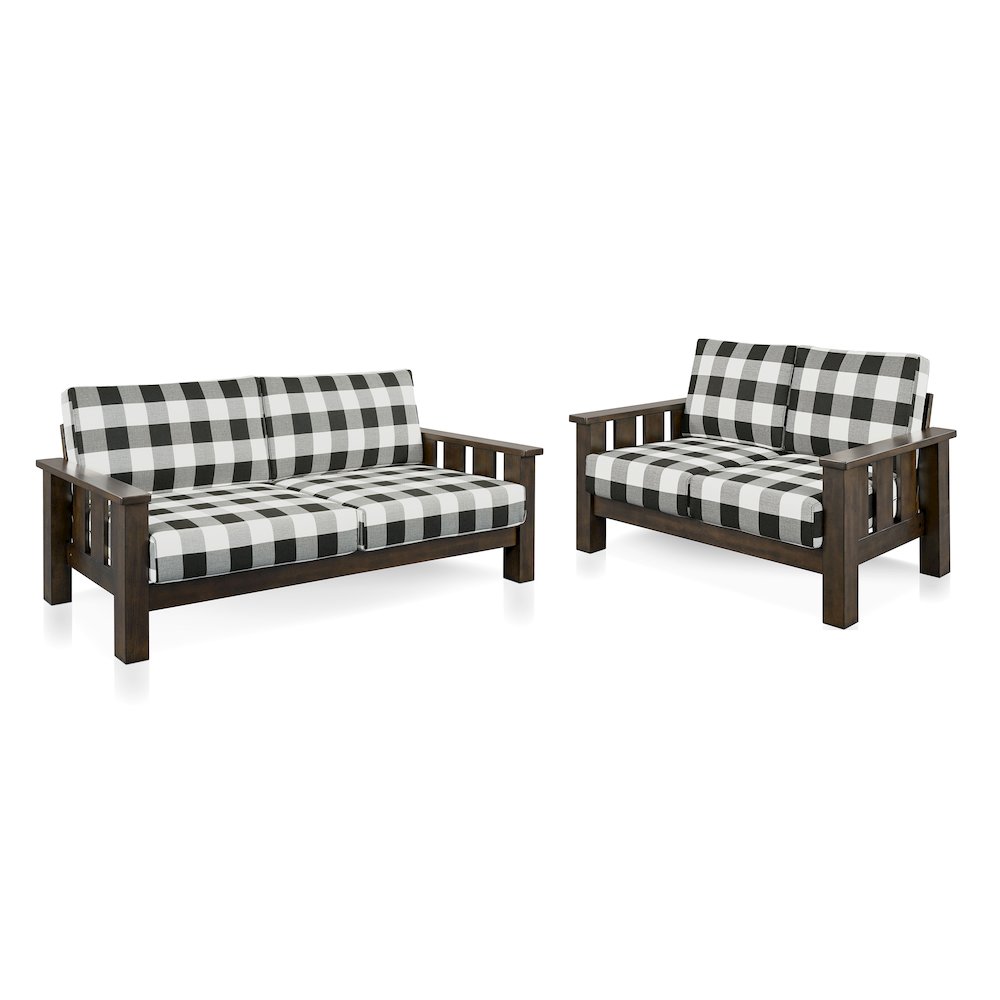 Gavik Modern 2-Piece Solid Wood Frame Upholstery Living Room Set, Dark Walnut. Picture 4